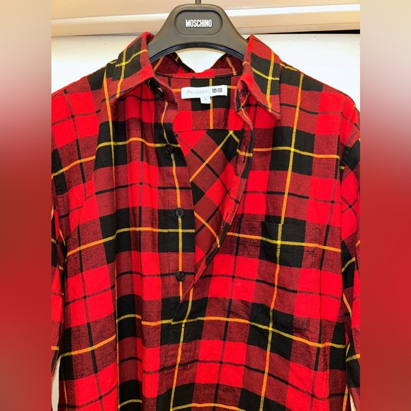 JW Anderson Uniqlo Mens Flannel Button Up Shirt Medium Tartan Plaid - Picture 4 of 8
